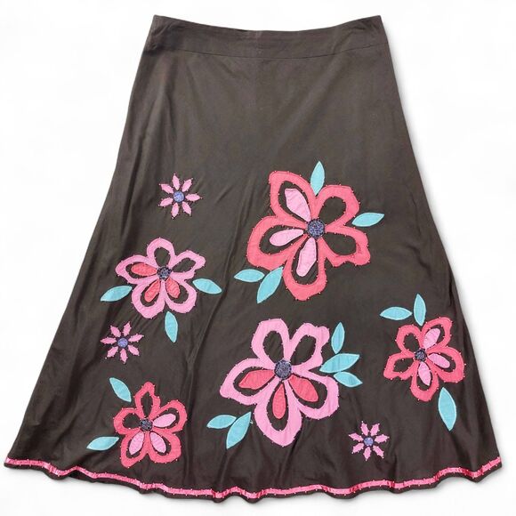 Boden Floral Cotton Skirt 14 Brown 100% Cotton Lined Festival Hippie Artwear - Picture 2 of 9